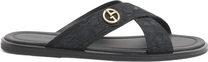 Giorgio Armani Caiman Leather Cross Sandals