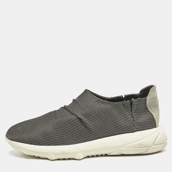 Giorgio Armani Grey/White Fabric and Suede Low Top Sneakers Size 41