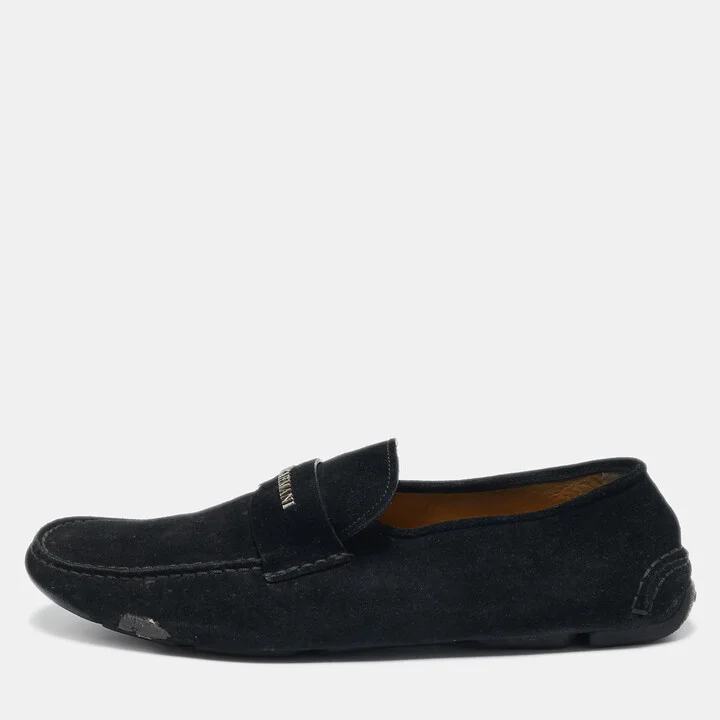 Giorgio Armani Navy Blue Suede Slip On Loafers Size 43
