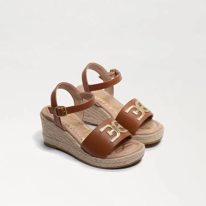Girl's Lucia Band Wedge Sandal In Cognac/ Gold