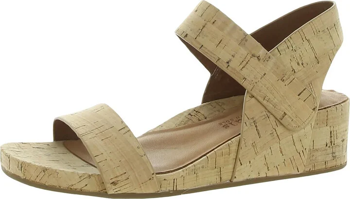 Gisele Two Band Womens Leather Open Toe Wedge Sandals