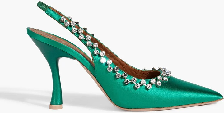 Giselle 90 crystal-embellished satin slingback pumps