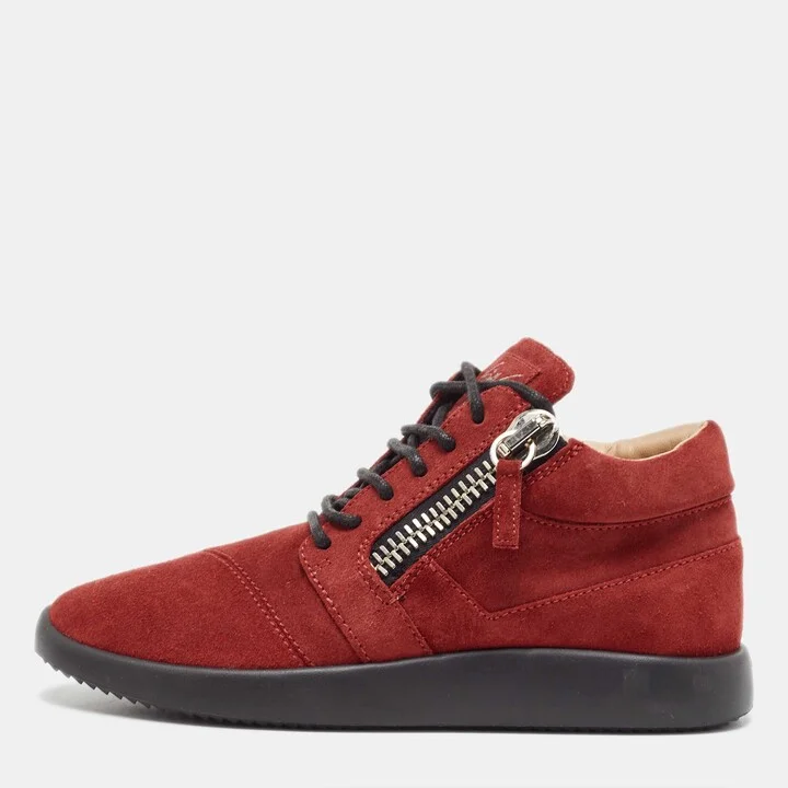 Gisueppe Zanotti Red Suede Double Zip Low Top Sneakers Size 38