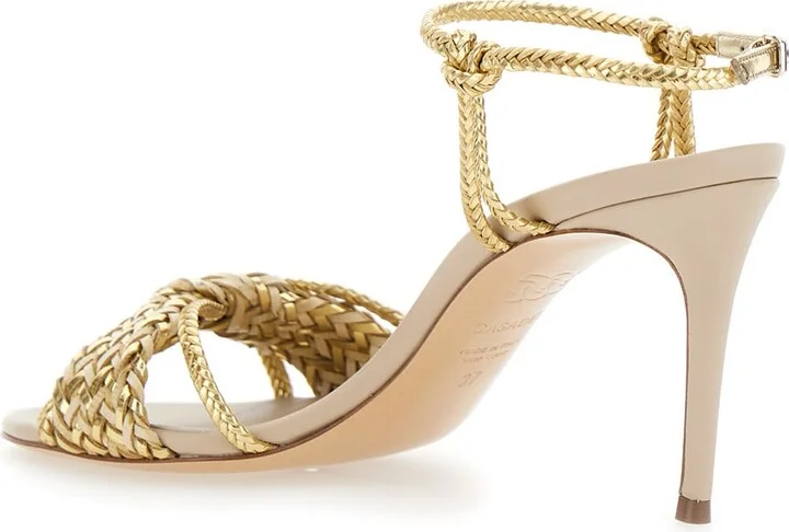 'giulia Marbella' Gold Colored Sandals With Buckle Closure And High Stiletto Heel In Fabric Woman - Image 3