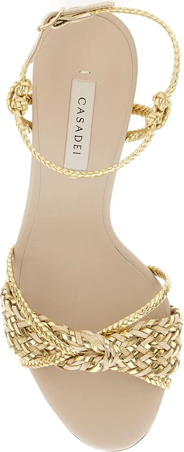 'giulia Marbella' Gold Colored Sandals With Buckle Closure And High Stiletto Heel In Fabric Woman - Image 4