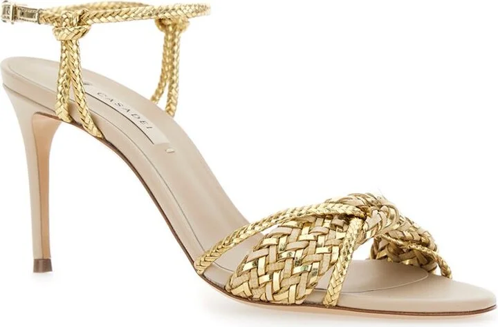 'Giulia Marbella' Gold Colored Sandals With Buckle Closure And High Stiletto Heel In Fabric Woman - Image 2