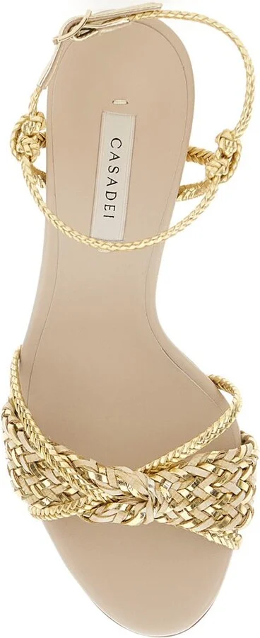 'Giulia Marbella' Gold Colored Sandals With Buckle Closure And High Stiletto Heel In Fabric Woman - Image 4