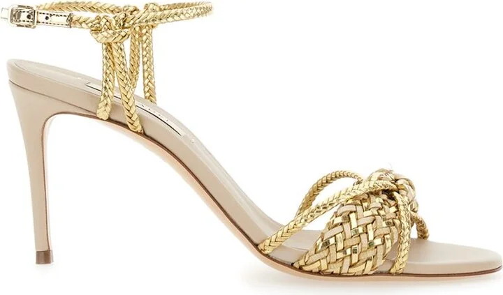 'Giulia Marbella' Gold Colored Sandals With Buckle Closure And High Stiletto Heel In Fabric Woman