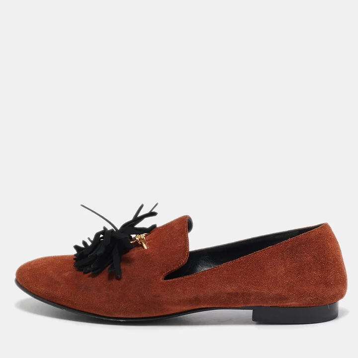 Giuseppe Zannoti Brown Suede Tassel Embellished Slip on Loafers Size 42
