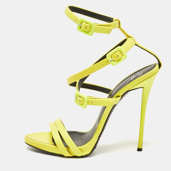 Giuseppe Zannotti Neon Green Leather Criss Cross Ankle Strap Sandals Size 37.5