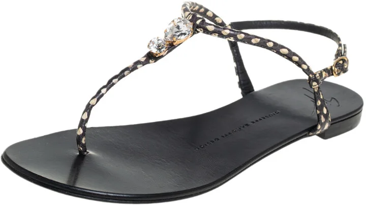 Giuseppe Zanotti Beige/Brown Python Embossed Leather T Strip Sandals Size 38.5