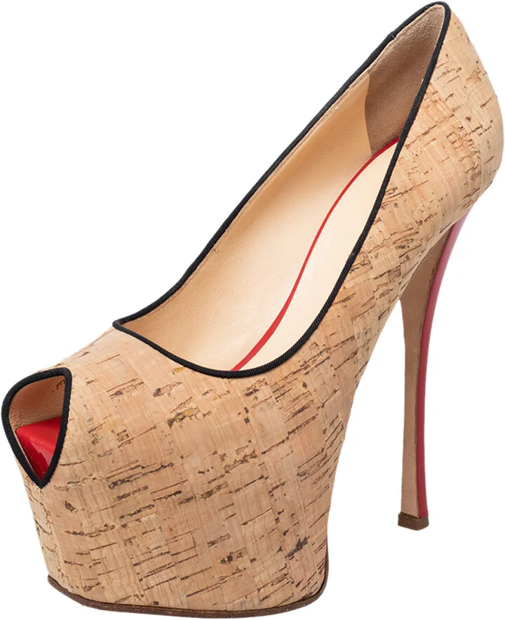 Giuseppe Zanotti Beige Cork Liza Peep Toe Platform Pumps Size 38
