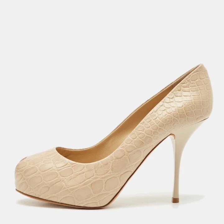 Giuseppe Zanotti Beige Croc Embossed Leather Sharon Peep Toe Platform Pumps Size 41