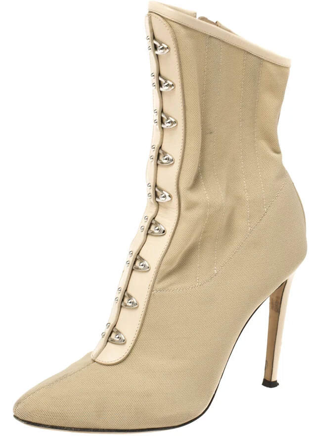 Giuseppe Zanotti Beige Fabric and Leather Trim Ankle Boots Size 37