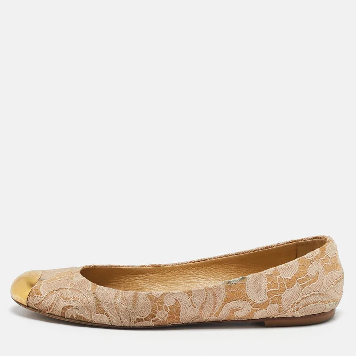Giuseppe Zanotti Beige Lace Cap Toe Ballet Flats Size 37