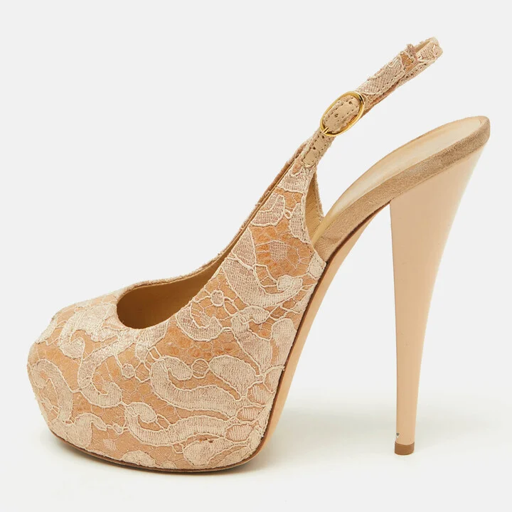Giuseppe Zanotti Beige Lace Peep-Toe Slingback Sandals Size 40