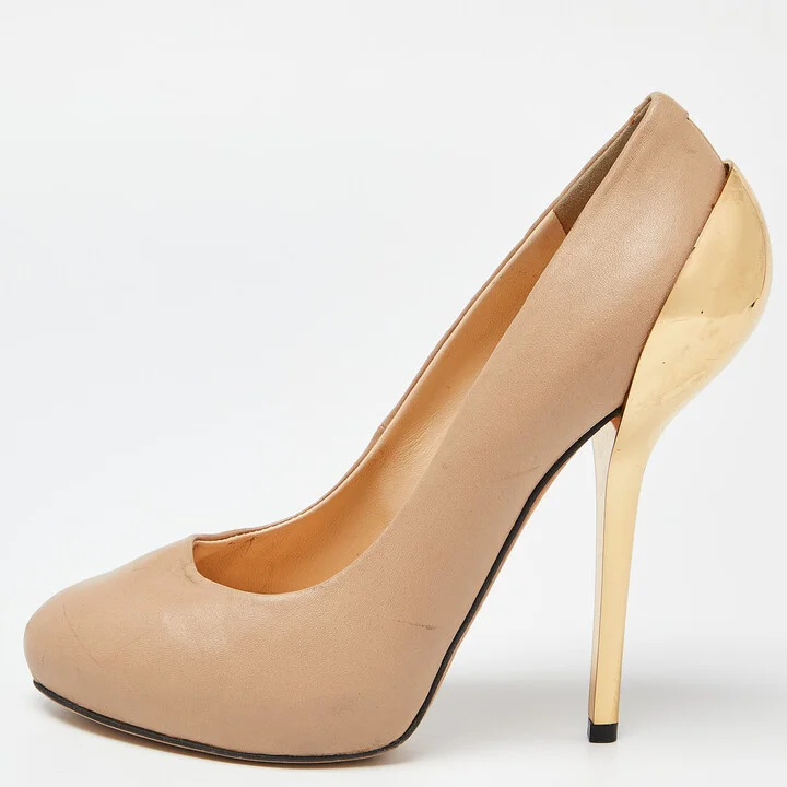Giuseppe Zanotti Beige Leather Round Top Pumps Size 36