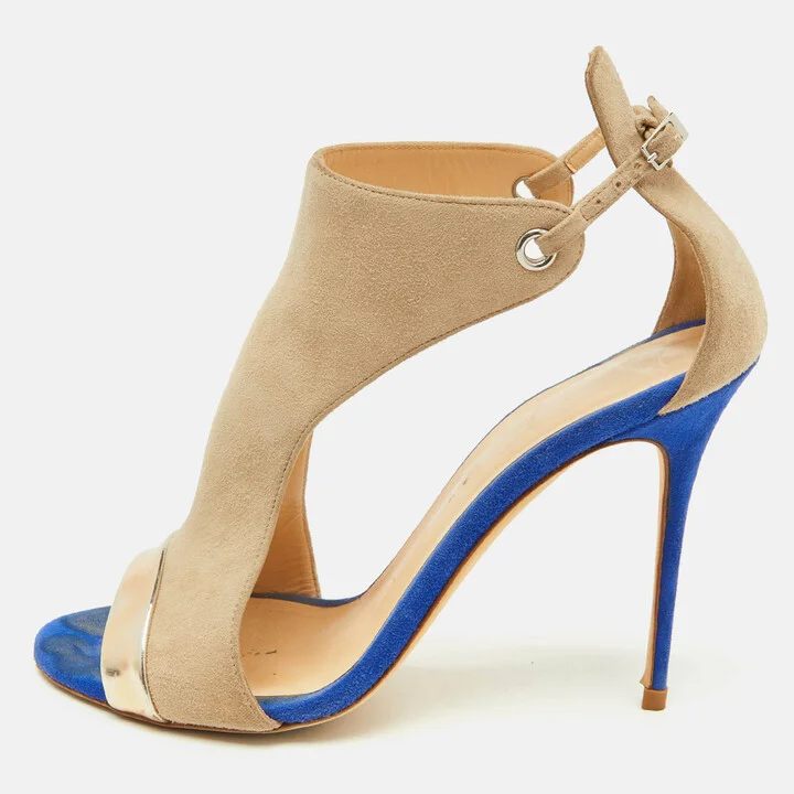 Giuseppe Zanotti Beige/Metallic Suede and Leather Open Toe Sandals Size 39