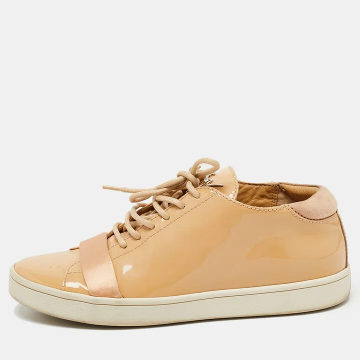 Giuseppe Zanotti Beige Patent Leather Low Top Sneakers Size 37