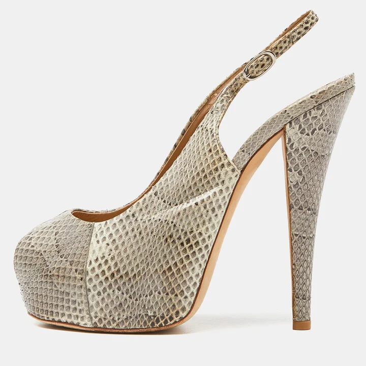Giuseppe Zanotti Beige Python Leather Platform Peep Toe Slingback Sandals Size 38.5