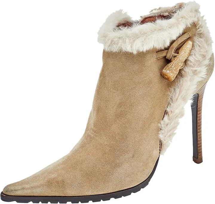Giuseppe Zanotti Beige Suede And Fur Ankle Length Boots Size 40