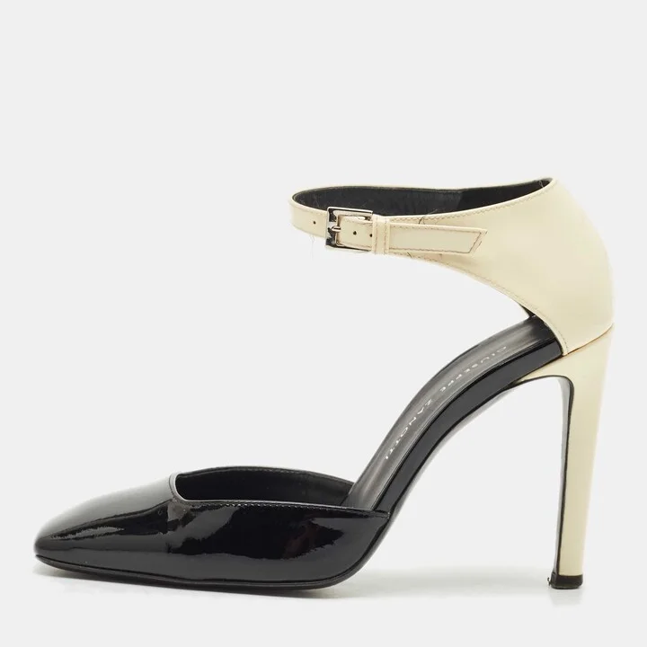 Giuseppe Zanotti Black/Cream Patent Leather Leandra Ankle Strap Pumps Size 34