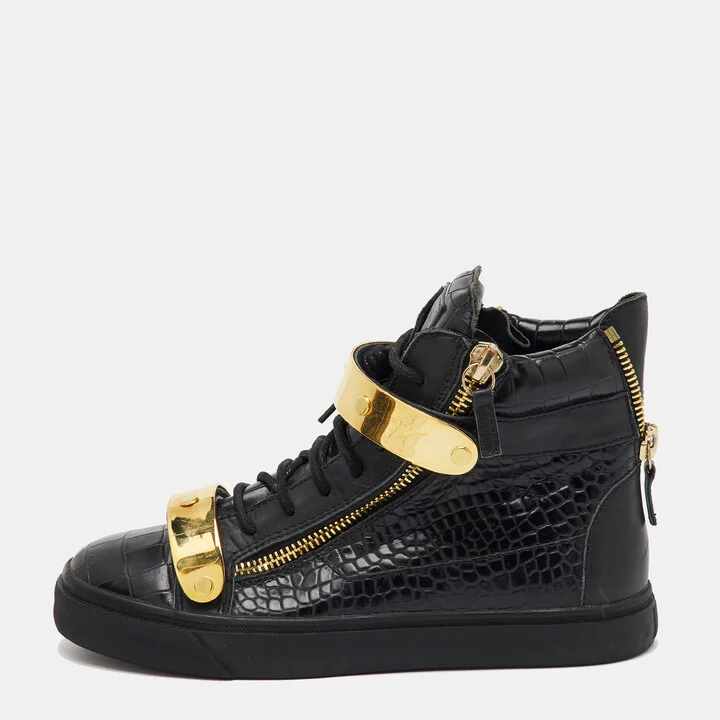Giuseppe Zanotti Black Croc Embossed Leather Coby High Top Sneakers Size 40