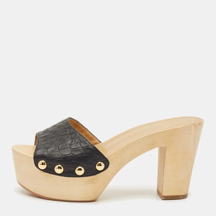 Giuseppe Zanotti Black Croc Embossed Leather Platform Clogs Size 38