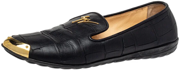 Giuseppe Zanotti Black Croc Embossed Leather Slip On Loafers Size 37.5
