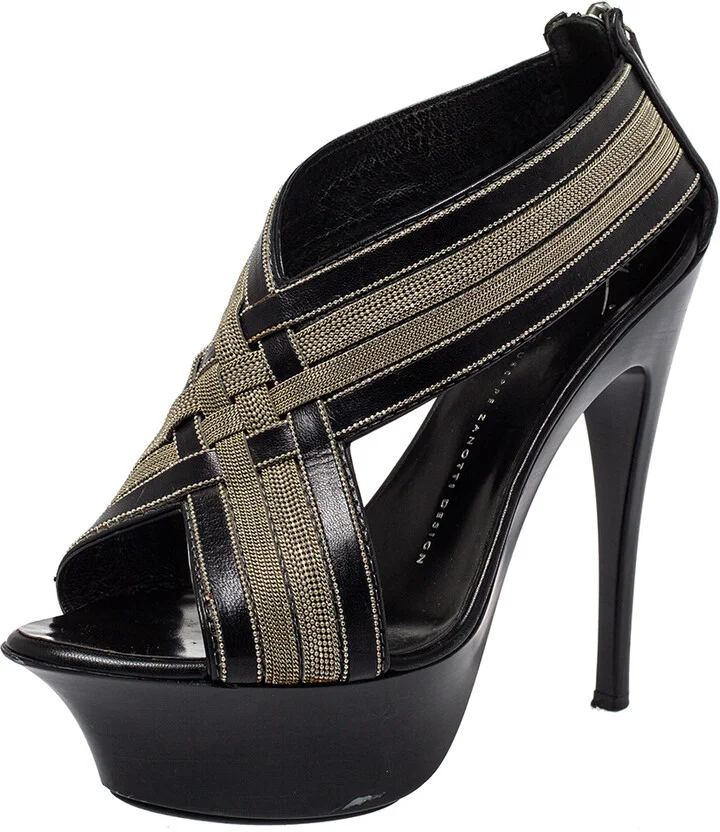 Giuseppe Zanotti Black Leather And Chain Crisscross Sandals Size 38