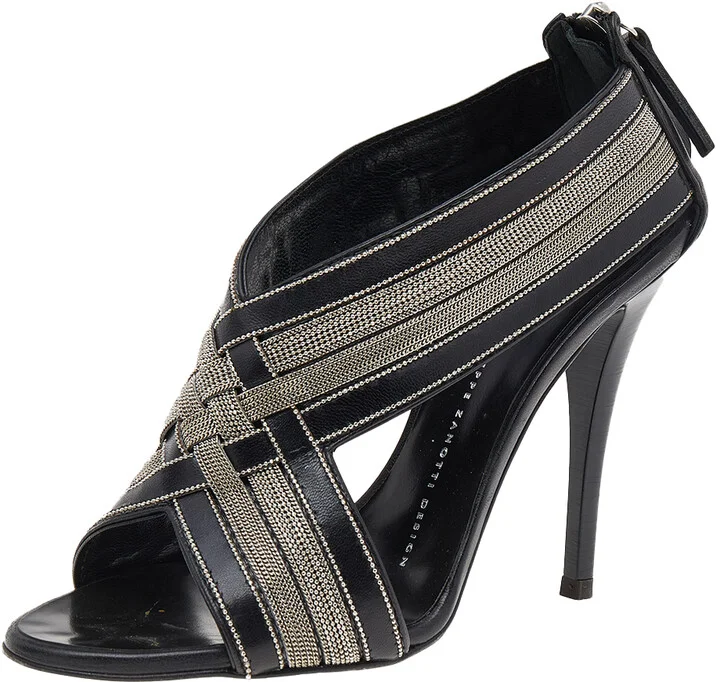Giuseppe Zanotti Black Leather Chain Crisscross Sandals Size 36