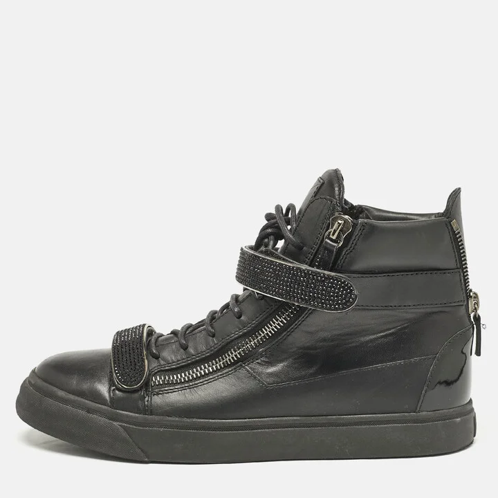 Giuseppe Zanotti Black Leather Coby High Top Sneakers Size 44.5