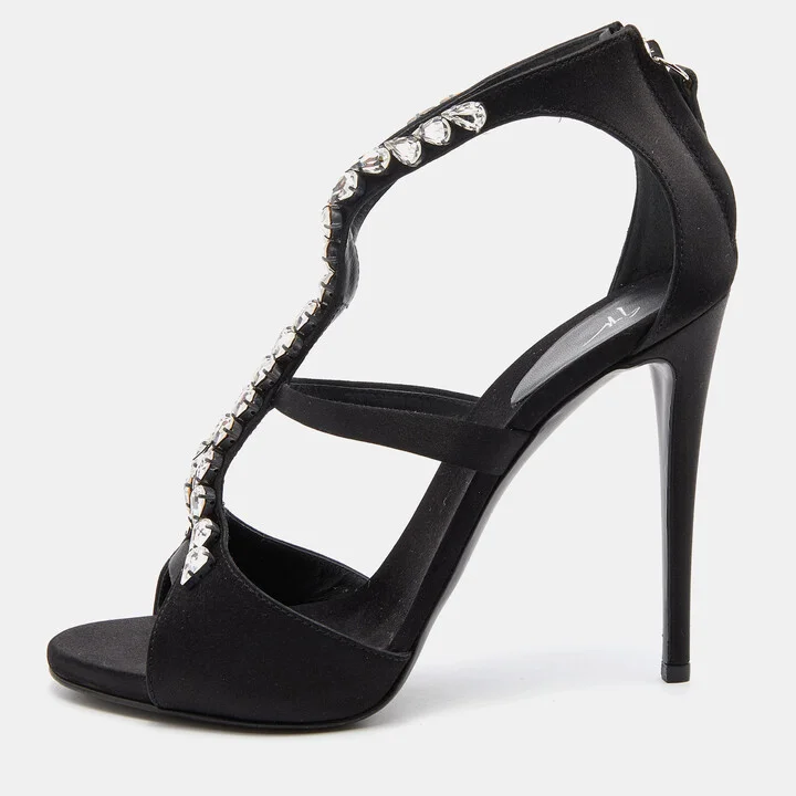 Giuseppe Zanotti Black Leather Crystal Embellished Pumps Size 38