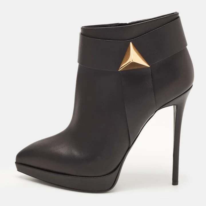 Giuseppe Zanotti Black Leather Emy Stud Ankle Boots Size 41