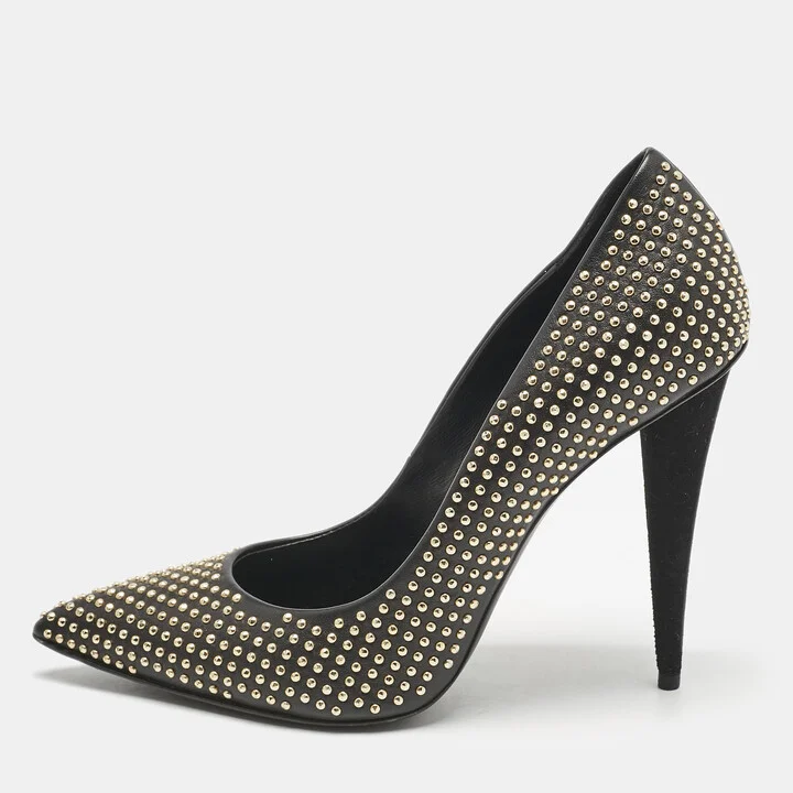 Giuseppe Zanotti Black Leather Ester Studded Pumps Size 38.5