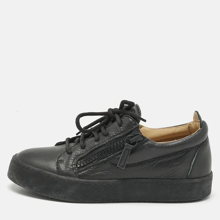 Giuseppe Zanotti Black Leather Frankie Low Top Sneakers Size 37
