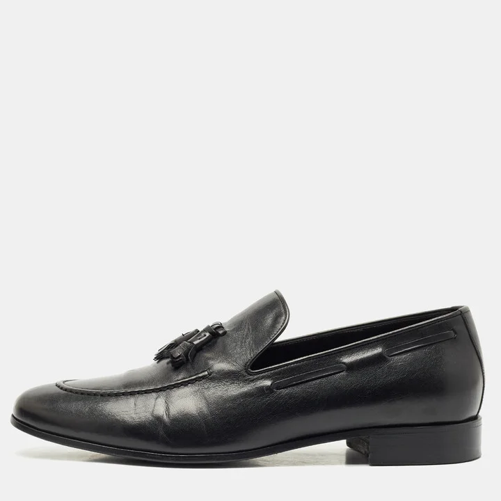 Giuseppe Zanotti Black Leather Fringe Slip On Loafers Size 45