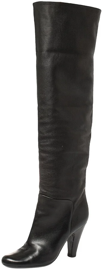 Giuseppe Zanotti Black Leather Mid Calf Foldover Boots Size 37