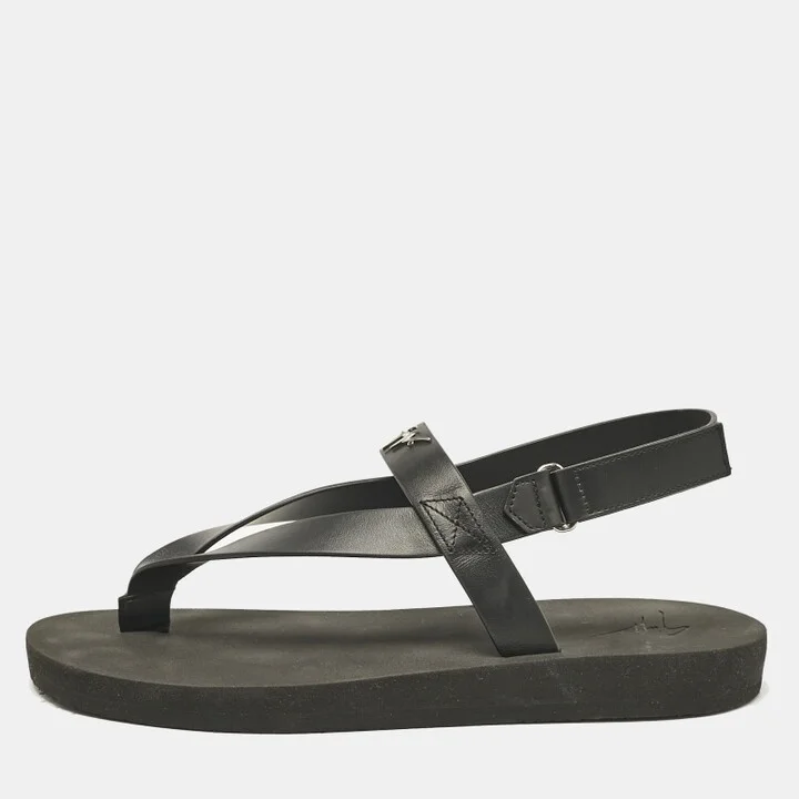 Giuseppe Zanotti Black Leather Nevada Flat Sandals Size 43