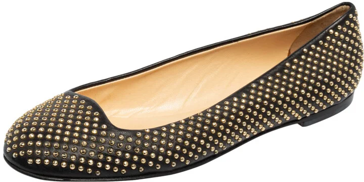 Giuseppe Zanotti Black Leather Studded Ballet Flats Size 38