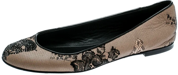 Giuseppe Zanotti Black Mesh and Crystal Embellished Ballet Flats Size 38