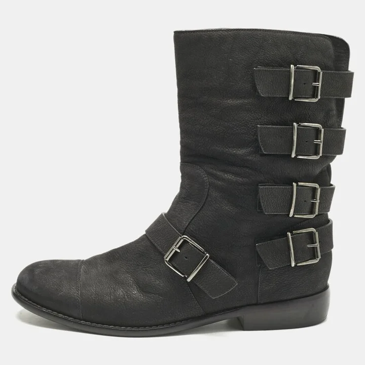 Giuseppe Zanotti Black Nubuck Leather Buckle Details Ankle Length Boots Size 43