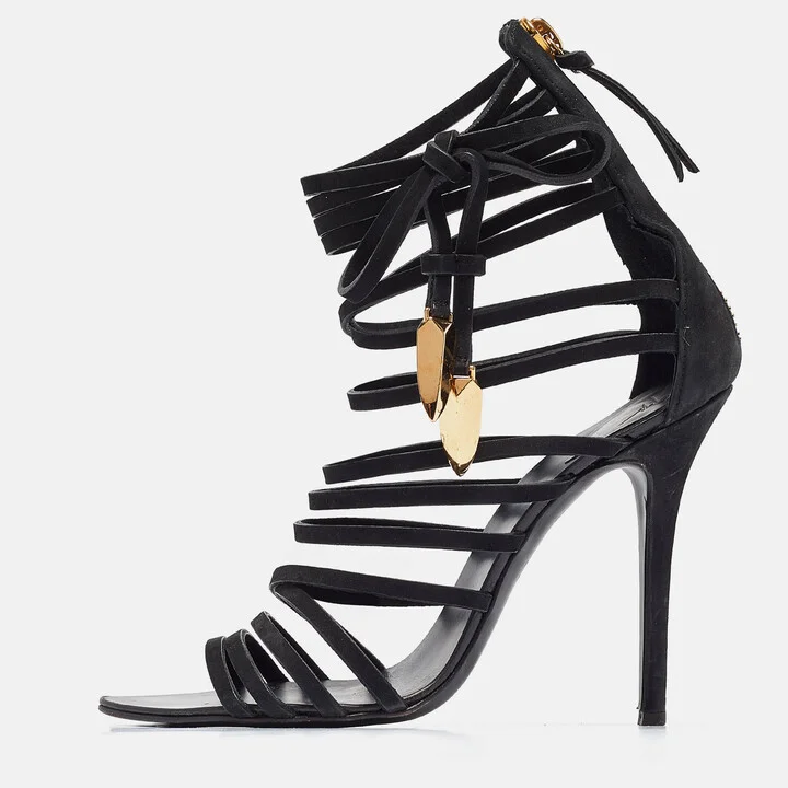 Giuseppe Zanotti Black Nubuck Strappy Mortisia Sandals Size 37