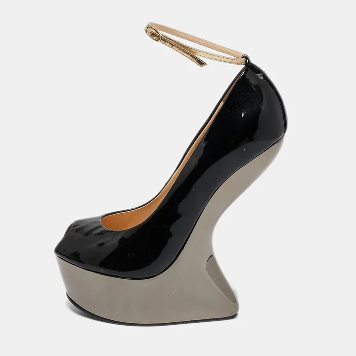 Giuseppe Zanotti Black Patent Heelless Peep Toe Platform Pumps Size 39