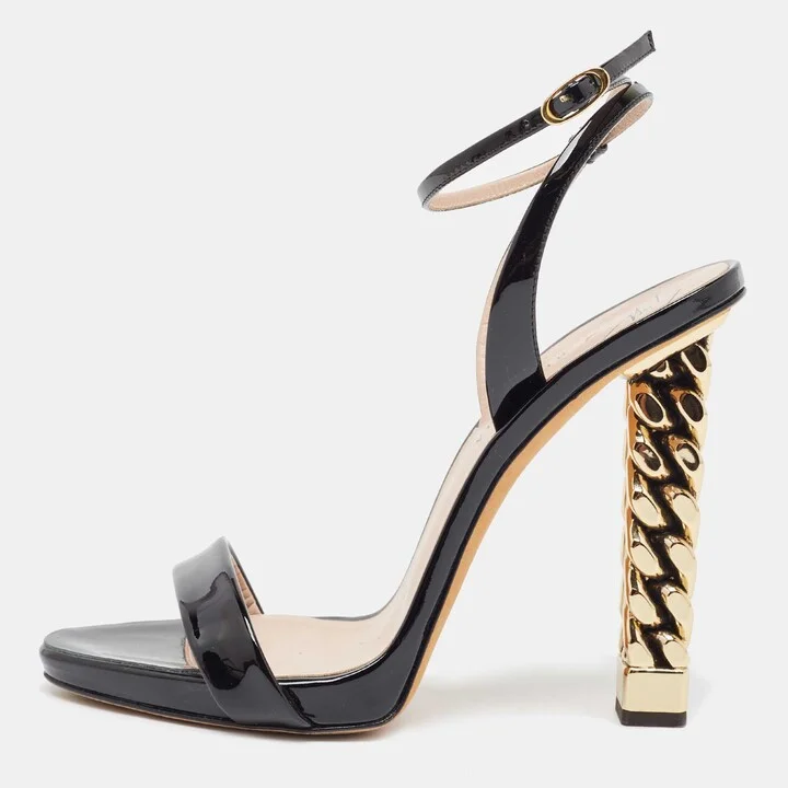 Giuseppe Zanotti Black Patent Leather Cathy Ankle Strap Sandals Size 37