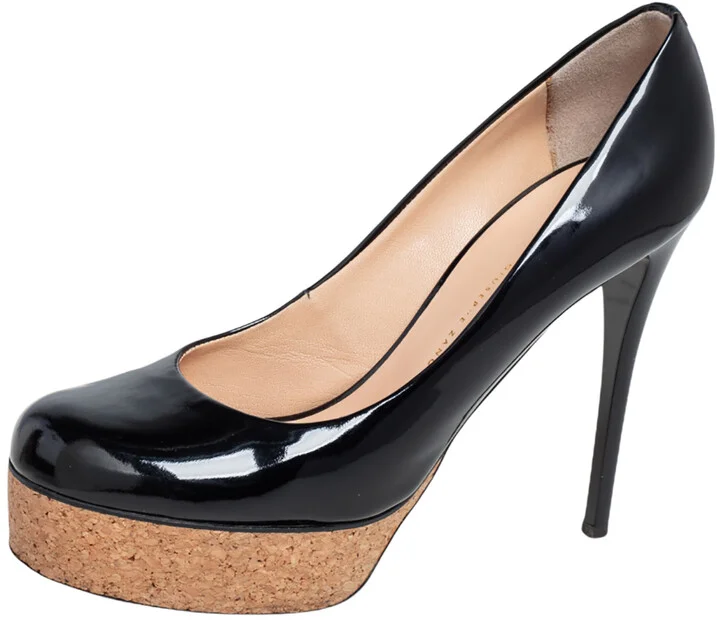 Giuseppe Zanotti Black Patent Leather Cork Platform Pumps Size 38.5
