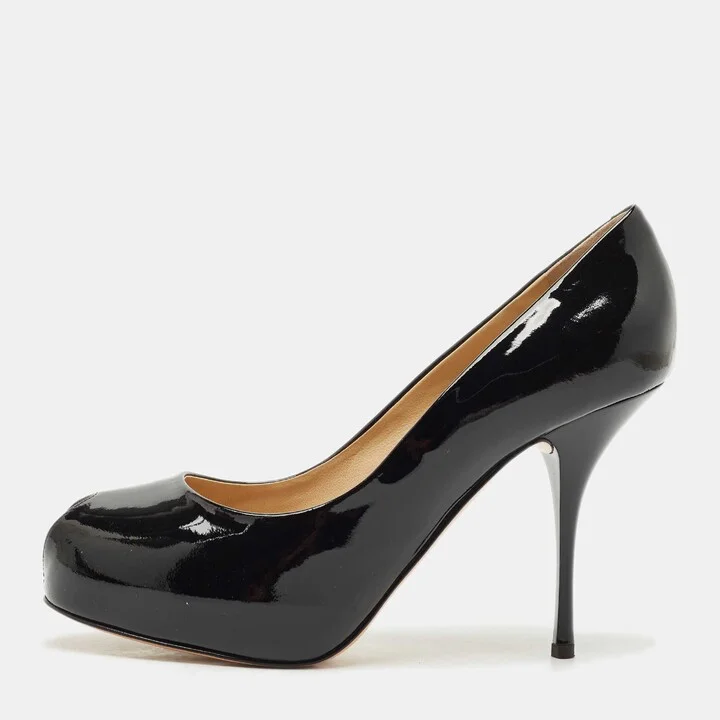 Giuseppe Zanotti Black Patent Leather Peep Toe Pumps Size 41