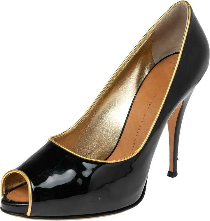 Giuseppe Zanotti Black Patent Leather Peep Toe Pumps Size 41