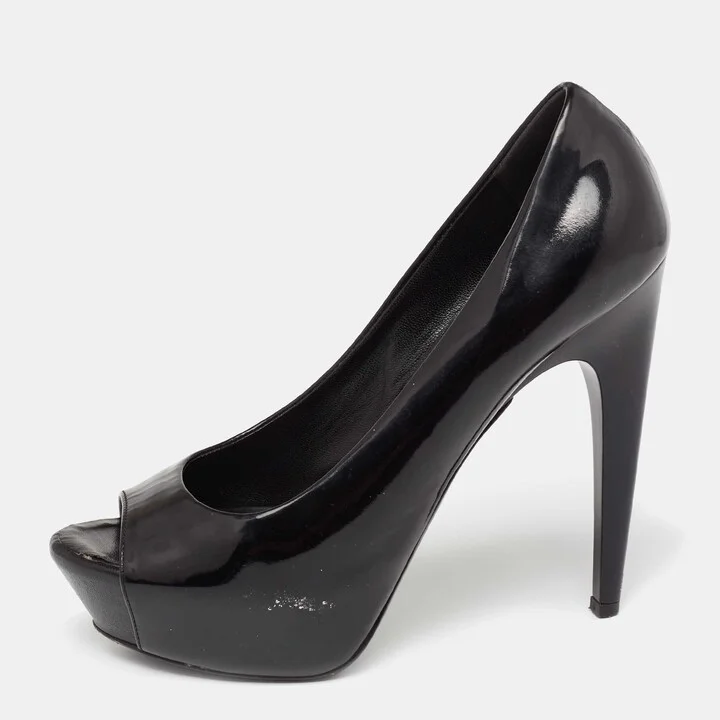 Giuseppe Zanotti Black Patent Leather Platform Peep Toe Pumps Size 37