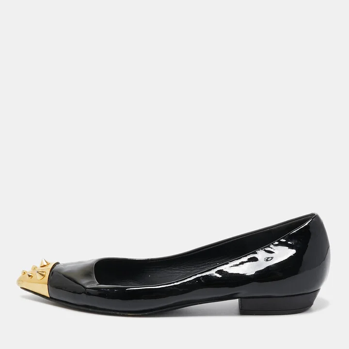 Giuseppe Zanotti Black Patent Leather Spiked Cap Toe Ballet Flats Size 38.5